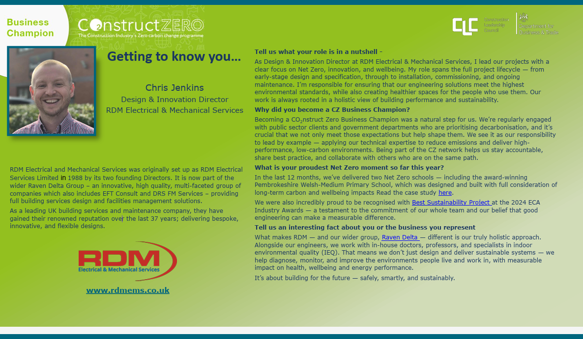 ECA Member becomes Government partner’s net zero champion for construction sector 